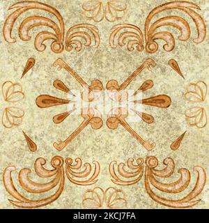 Vintage Moroccan tiles seamless pattern. Endless retro background in majolica style. Italian classic style of shabby old tiles. For wallpaper and fabr Stock Photo