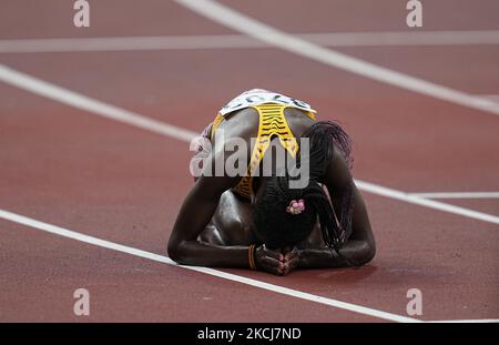 Peruth Chemutai winning 3000 meter steeplechase for women at the Tokyo Olympics, Tokyo Olympic stadium, Tokyo, Japan on August 4, 2021. (Photo by Ulrik Pedersen/NurPhoto) Stock Photo