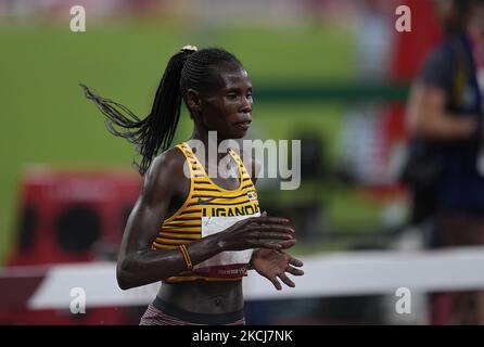 Peruth Chemutai winning 3000 meter steeplechase for women at the Tokyo Olympics, Tokyo Olympic stadium, Tokyo, Japan on August 4, 2021. (Photo by Ulrik Pedersen/NurPhoto) Stock Photo