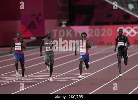 Noah Lyles wins the bronze at 200 meter for men at the Tokyo Olympics, Tokyo Olympic stadium, Tokyo, Japan on August 4, 2021. (Photo by Ulrik Pedersen/NurPhoto) Stock Photo