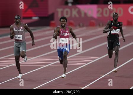 Noah Lyles wins the bronze at 200 meter for men at the Tokyo Olympics, Tokyo Olympic stadium, Tokyo, Japan on August 4, 2021. (Photo by Ulrik Pedersen/NurPhoto) Stock Photo