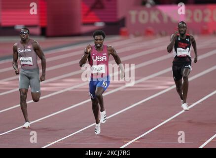 Noah Lyles wins the bronze at 200 meter for men at the Tokyo Olympics, Tokyo Olympic stadium, Tokyo, Japan on August 4, 2021. (Photo by Ulrik Pedersen/NurPhoto) Stock Photo