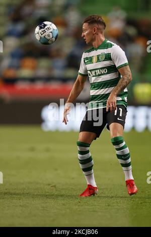 Nuno Santos of Sporting CP celebrates a goal during the Liga Portugal Bwin  match between Sporting CP and Paços de Ferreira at Estadio Jose  Alvalade.(Final score: Sporting CP 3:0 FC Paços de