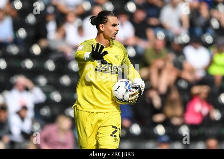 Derby County goalkeeper Kelle Roos during the Sky Bet Championship match between Derby County and Huddersfield Town at the Pride Park, Derby, England on 7th August 2021. (Photo by Jon Hobley/MI News/NurPhoto) Stock Photo