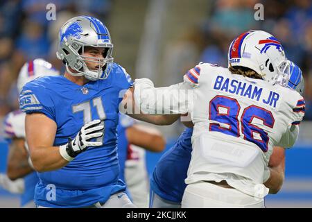 Buffalo Bills defensive end Boogie Basham (55) lines up for a play against  the Green Bay Packers during the first half of an NFL football game,  Sunday, Oct. 30, 2022, in Buffalo