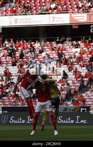 Gilberto and Nicolas Otamendi in action during the match for Liga BWIN between SL Benfica and Arouca FC, at Estádio da Luz, Lisboa, Portugal, 14, August, 2021 (Photo by João Rico/NurPhoto) Stock Photo