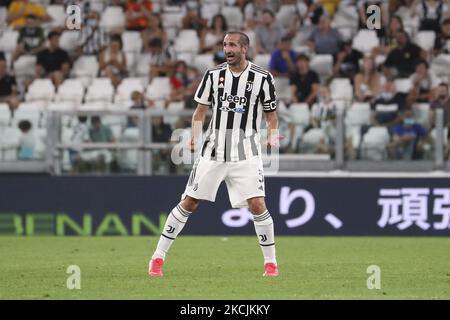 Giorgio Chiellini of Juventus in action during to the pre-season friendly match between Juventus and Atalanta BC at Allianz Stadium on August 14, 2021 in Turin, Italy. (Photo by Giuseppe Cottini/NurPhoto) Stock Photo