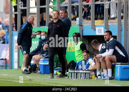 Barrow manager Mark Cooper during the Sky Bet League 2 match between Barrow and Hartlepool United at Holker Street, Barrow-in-Furness on Saturday 14th August 2021. (Photo by Mark Fletcher/MI News/NurPhoto) Stock Photo