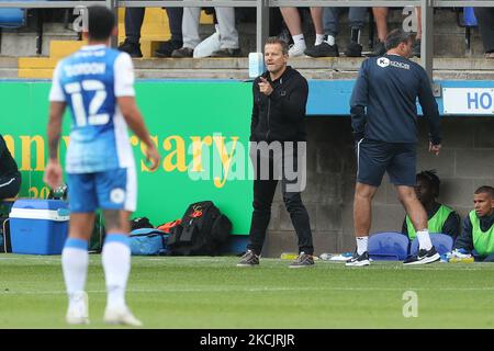 Barrow manager Mark Cooper during the Sky Bet League 2 match between Barrow and Hartlepool United at Holker Street, Barrow-in-Furness on Saturday 14th August 2021. (Photo by Mark Fletcher/MI News/NurPhoto) Stock Photo