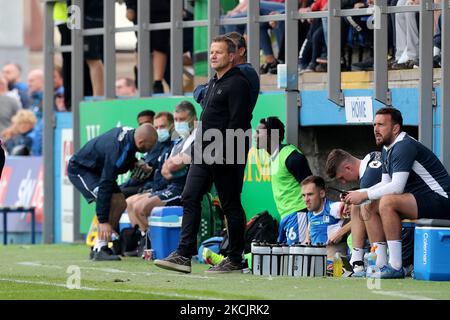 Barrow manager Mark Cooper during the Sky Bet League 2 match between Barrow and Hartlepool United at Holker Street, Barrow-in-Furness on Saturday 14th August 2021. (Photo by Mark Fletcher/MI News/NurPhoto) Stock Photo