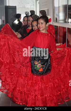 Mexican dancers in costume perform during the Day of the Dead celebrations in Toronto, Ontario, Canada, on November 07, 2015. The Day of the Dead (Dia de los Muertos) is a traditional Mexican holiday which coincides with All Souls Day in the Catholic calendar, is marked by visits to the grave sites of loved ones. It is a joyous occasion during which the celebrants remember the deceased. (Photo by Creative Touch Imaging Ltd./NurPhoto) Stock Photo