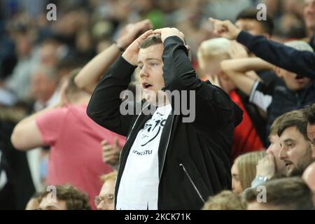Fans react during the Carabao Cup match between Newcastle United and Burnley at St. James's Park, Newcastle on Wednesday 25th August 2021. (Photo by Will Matthews/MI News/NurPhoto) Stock Photo