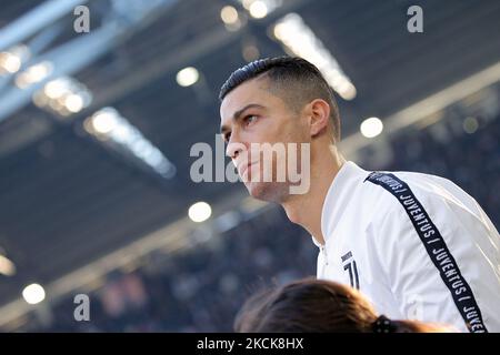 Manchester United have confirmed that Cristiano Ronaldo they have reached an agreement to re-sign Portugal's forward Cristiano Ronaldo from Juventus, in Manchester, England, on August 27, 2021. - FILE PHOTO: TURIN, ITALY - DECEMBER 29: Cristiano Ronaldo #7 of Juventus FC before the serie A match between Juventus FC and UC Sampdoria at Allianz Stadium on December 29, 2018 in Turin, Italy. (Photo by Giuseppe Cottini/NurPhoto) (Photo by Giuseppe Cottini/NurPhoto) Stock Photo