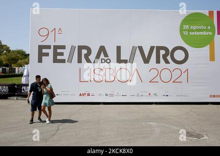People visit the Lisbon Book Fair 2021 during the Covid-19 Coronavirus pandemic in Lisbon, Portugal on August 27, 2021. The 91st edition of the Lisbon Book Fair, will be held from August 26 to September 12 with safety measures to help prevent the spread of the COVID-19 disease. (Photo by Pedro Fiúza/NurPhoto) Stock Photo
