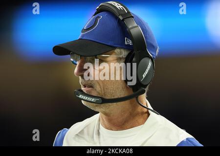 Indianapolis Colts head coach Frank Reich looks on during the first half of an NFL preseason football game between the Detroit Lions and the Indianapolis Colts in Detroit, Michigan USA, on Friday, August 27, 2021. (Photo by Amy Lemus/NurPhoto) Stock Photo