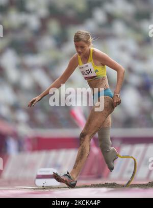 Sarah Walsh from Australia at long jump during athletics at the Tokyo Paralympics, Tokyo Olympic Stadium, Tokyo, Japan on August 28, 2021. (Photo by Ulrik Pedersen/NurPhoto) Stock Photo