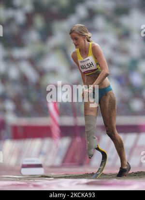 Sarah Walsh from Australia at long jump during athletics at the Tokyo Paralympics, Tokyo Olympic Stadium, Tokyo, Japan on August 28, 2021. (Photo by Ulrik Pedersen/NurPhoto) Stock Photo