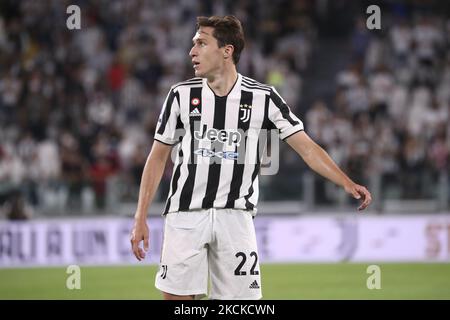 Federico Chiesa of Juventus gestures during the Serie A match between Juventus and Empoli FC at Allianz Stadium on August 28, 2021 in Turin, Italy. (Photo by Giuseppe Cottini/NurPhoto) Stock Photo