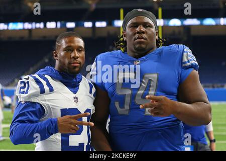 Detroit Lions defensive tackle Alim McNeill (54) celebrates in the first  half against the Washington Commanders during an NFL football game, Sunday,  Sept. 18, 2022, in Detroit. (AP Photo/Rick Osentoski Stock Photo - Alamy