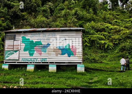 Sign showing the proposed map of the state of Gorkhaland in Khurseng, West Bengal, India, on May 29, 2010. The Nepali community and political leaders have been pushing for Gorkhaland (a separate Nepali state where the Nepali community would remain part of India but break free from Siliguri and West Bengal). The Indian government has not recognized 'Gorkhaland' though many Nepali residents when asked claim to be living in the Gorkhaland territory. (Photo by Creative Touch Imaging Ltd./NurPhoto) Stock Photo