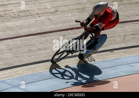 Egypt contestant during UCI Junior Track Cycling World Championships, from 1 to 5 September on track Cycling at Cairo International Stadium, under the auspices of His Excellency President Abdel Fattah El-Sisi, President of the Republic at Day 3 on August 3,2021 (Photo by Ayman Aref/NurPhoto) Stock Photo