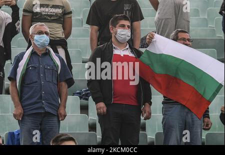 Fans with masks during Group C 2022 FIFA World Cup Qualifier between Bulgaria and Lithuania at Vasil Levski stadium in Sofia, Bulgaria on 05 September, 2021 (Photo by Georgi Paleykov/NurPhoto) Stock Photo