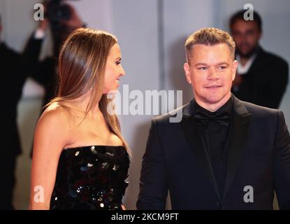 Matt Damon, Luciana Barroso attend the red carpet of the movie 'The Last Duel' during the 78th Venice International Film Festival on September 10, 2021 in Venice, Italy. (Photo by Matteo Chinellato/NurPhoto) Stock Photo
