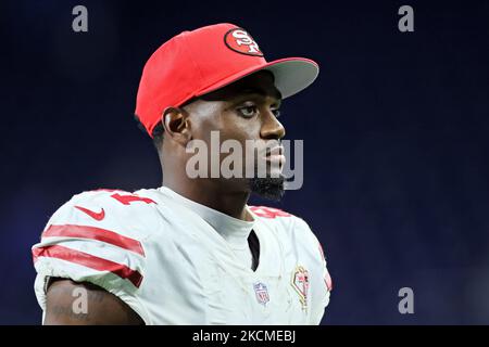 Santa Clara, United States. 15th Aug, 2021. San Francisco 49ers quarterback  Trey Lance (5) throws an 80 yerd TD pass to wide receiver Trent Sherfield  in the first quarter against the Kansas