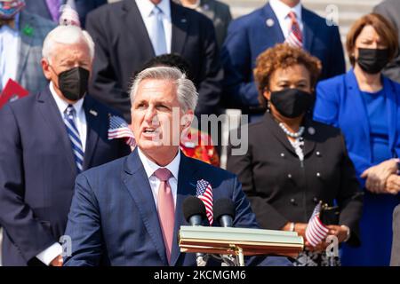 House Minority Leader Kevin McCarthy (R-CA) speaks during a ceremony on the Capitol steps in remembrance of the victims of the September 11th attacks. (Photo by Allison Bailey/NurPhoto) Stock Photo