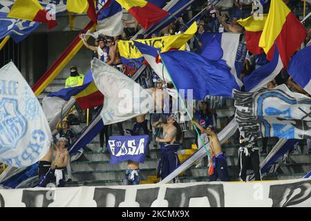 Fans supporting their Millonarios FC team during the match against Atletico Huila played at the Nemesio Camacho El Campin stadium in the city of Bogota, Colombia, on September 18, 2021. (Photo by Daniel Garzon Herazo/NurPhoto) Stock Photo