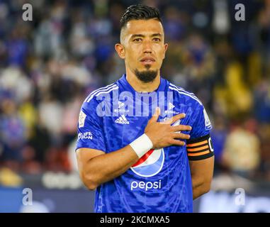 Fernando Uribe of Millonarios FC during the match against Atletico Huila played at the Nemesio Camacho El Campin stadium in the city of Bogota, Colombia, on September 18, 2021. (Photo by Daniel Garzon Herazo/NurPhoto) Stock Photo