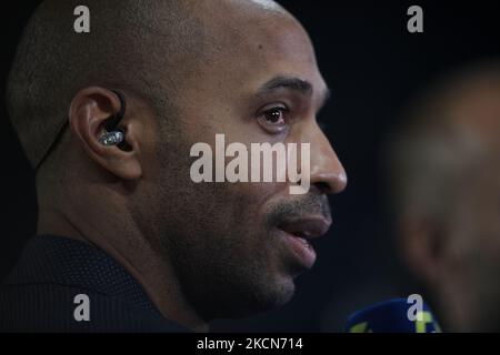 Auxerre, France. 21st May, 2023. Thierry Henry, consultant for  Prime  Video channel during the Ligue 1 Uber Eats football (soccer) match between  AJ Auxerre (AJA) and Paris Saint Germain (PSG) on