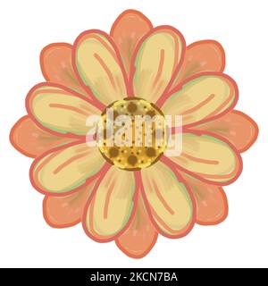 flat Spring flower icons in silhouette isolated on white. Cute retro illustrations in bright colors for stickers, labels, tags, scrapbooking. Stock Photo
