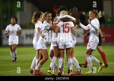 Coumba Sow, Ana-Maria Crnogorcevic, Riola Xhemaili, Luana Buhler and Svenja Folmli celebrate during the FIFA Women's World Cup 2023, Qualifying Round game, between Moldova and Switzerland, played on Zimbru Stadium, in Chisinau, Moldova, Tuesday, 21 September 2021. (Photo by Alex Nicodim/NurPhoto) Stock Photo