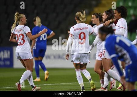 Riola Xhemaili celebrates his side fifth goal with Coumba Sow, Svenja Folmli, Ana-Maria Crnogorcevic and Alisha Lehmann during the FIFA Women's World Cup 2023, Qualifying Round game, between Moldova and Switzerland, played on Zimbru Stadium, in Chisinau, Moldova, Tuesday, 21 September 2021. (Photo by Alex Nicodim/NurPhoto) Stock Photo