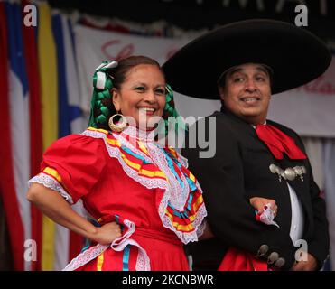 Mexican dancers dressed in traditional attire performs a cultural dance in Toronto, Ontario, Canada, on September 04, 2010. (Photo by Creative Touch Imaging Ltd./NurPhoto) Stock Photo