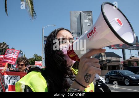 On Saturday September 25, 2021, activists from Los Angeles, home to one of the largest populations of Afghans in the United States, were led by One Billion Rising in a march from Sunset Blvd to West Hollywood Park where a rally was held by speakers talking upon the human rights crisis in Afghanistan caused by US intervention & withdrawal and the Taliban takeover of the country. (Photo by Adam J. Dewey/NurPhoto) Stock Photo