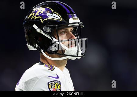 Baltimore Ravens kicker Justin Tucker (9) looks on from the sidelines during an NFL football game between the Detroit Lions and the Baltimore Ravens in Detroit, Michigan USA, on Sunday, September 26, 2021. (Photo by Amy Lemus/NurPhoto) Stock Photo