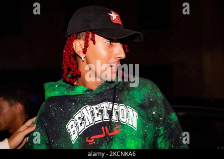 Ghali attends the Benetton United Colors of Ghali Fashion Show during the Milan Fashion Week Spring / Summer 2022 on September 21, 2021 in Milan, Italy. (Photo by Alessandro Bremec/NurPhoto) Stock Photo