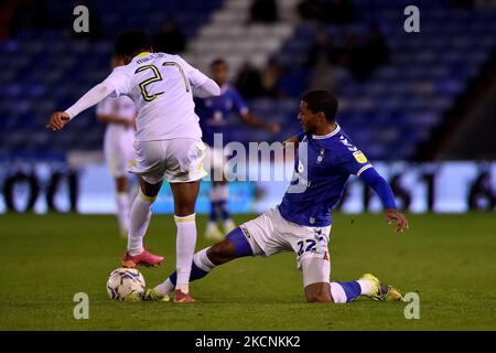 Oldham Athletic's Raphaël Diarra tussles with Amari Miller of Leeds United during the EFL Trophy match between Oldham Athletic and Leeds United at Boundary Park, Oldham on Tuesday 28th September 2021. (Photo by Eddie Garvey/MI News/NurPhoto) Stock Photo