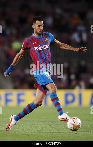 Sergio Busquets of Barcelona controls the ball during the La Liga Santander match between FC Barcelona and Granada CF at Camp Nou on September 20, 2021 in Barcelona, Spain. (Photo by Jose Breton/Pics Action/NurPhoto) Stock Photo