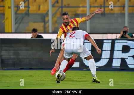 Francesco Di Mariano (US Lecce) Giulio Donati (AC Monza) during the Italian Football Championship League BKT US Lecce vs AC Monza on October 01, 2021 at the Via del Mare stadium in Lecce, Italy (Photo by Emmanuele Mastrodonato/LiveMedia/NurPhoto) Stock Photo