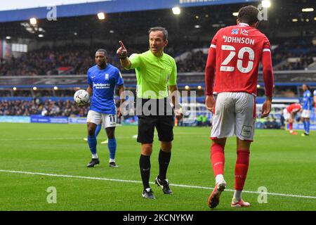 Referee, Keith Stroud gestures during the Sky Bet Championship match between Birmingham City and Nottingham Forest at St Andrews, Birmingham on Saturday 2nd October 2021. (Photo by Jon Hobley/MI News/NurPhoto) Stock Photo