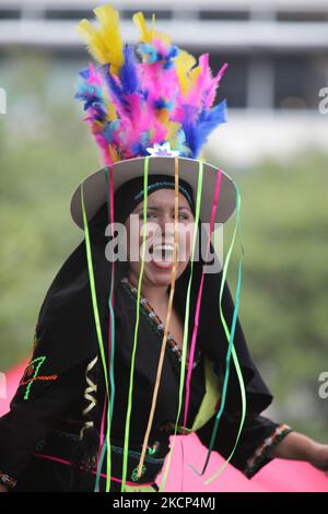 Bolivian dancer performs a traditional dance during a cultural program in Toronto, Ontario, Canada, on September 03, 2011. (Photo by Creative Touch Imaging Ltd./NurPhoto) Stock Photo