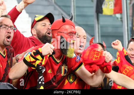 Supporters of Belgium during the football UEFA Nations League match Semifinals - Belgium vs France on October 07, 2021 at the Allianz Stadium in Turin, Italy (Photo by Claudio Benedetto/LiveMedia/NurPhoto) Stock Photo