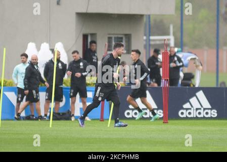 Argentina's football team during a training sessionn ahead of a FIFA World Cup Qatar 2022 qualifier match against Peru, in Buenos Aires, Argentina on October 13, 2021. (Photo by Gabriel Sotelo/NurPhoto) Stock Photo