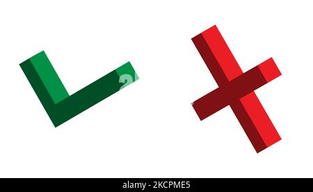 Set of isolated Check and cross mark, yes and no symbol vector illustration, bad good choice . Stock Vector