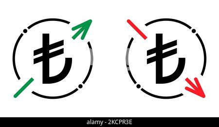 Set of cost symbol turkish lira increase and decrease icon. Money vector symbol isolated on background . Stock Vector