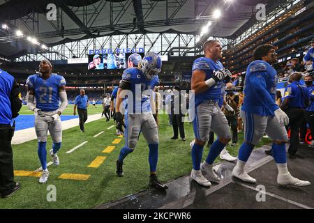 Detroit Lions players head up the tunnel after warmups during an NFL football game between the Cincinnati Bengals and the Detroit Lions in Detroit, Michigan USA, on Sunday, October 17, 2021. (Photo by Jorge Lemus/NurPhoto) Stock Photo