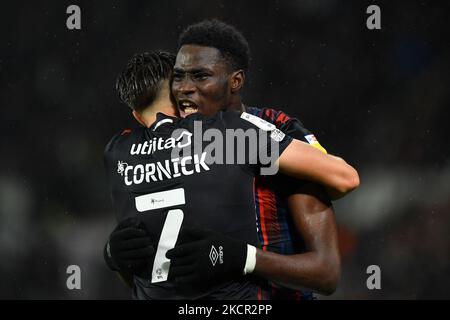 Elijah Adebayo of Luton Town celebrates after scoring a goal during the Sky Bet Championship match between Derby County and Luton Town at the Pride Park, Derby on Tuesday 19th October 2021. (Photo by Jon Hobley/MI News/NurPhoto) Stock Photo